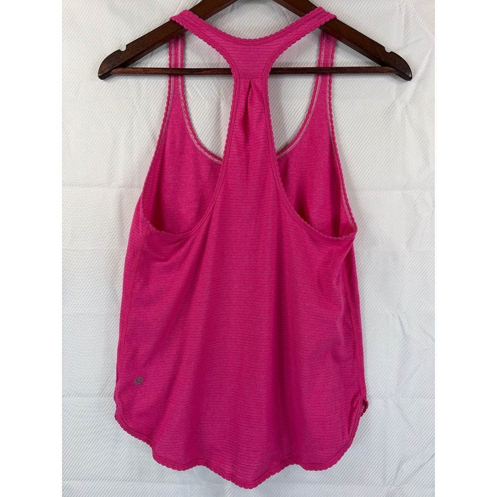 Lululemon Pink Striped Racerback Tank Top Scalloped Trim Activewear Size 2 - Picture 2 of 6